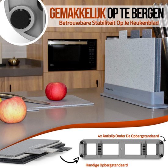 WonderCooks Index Planche à Découper - Avec Support - 4 Pièces - 30x22,5 cm