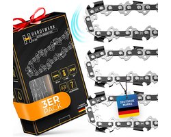 HARDTWERK ALPHA Kettingzaagkettingen 3/8" 1,1mm voor 35cm blad 52 schakels 3-pack Half beitel (Duits staal) compatibel met Makita, Husqvarna, Dolmar, Bosch, Kärcher en meer (Zelfsmerend)