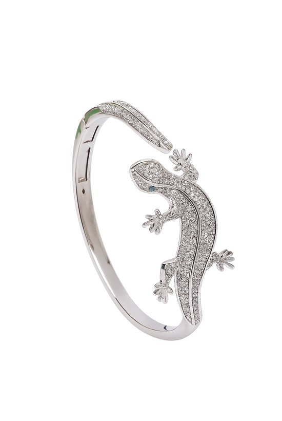 AVANT-GARDE PARIS Bracelet manchette Diva Lézard - argent - diamètre 6,5 cm - plaqué rhodium - avec détails en oxyde de zirconium