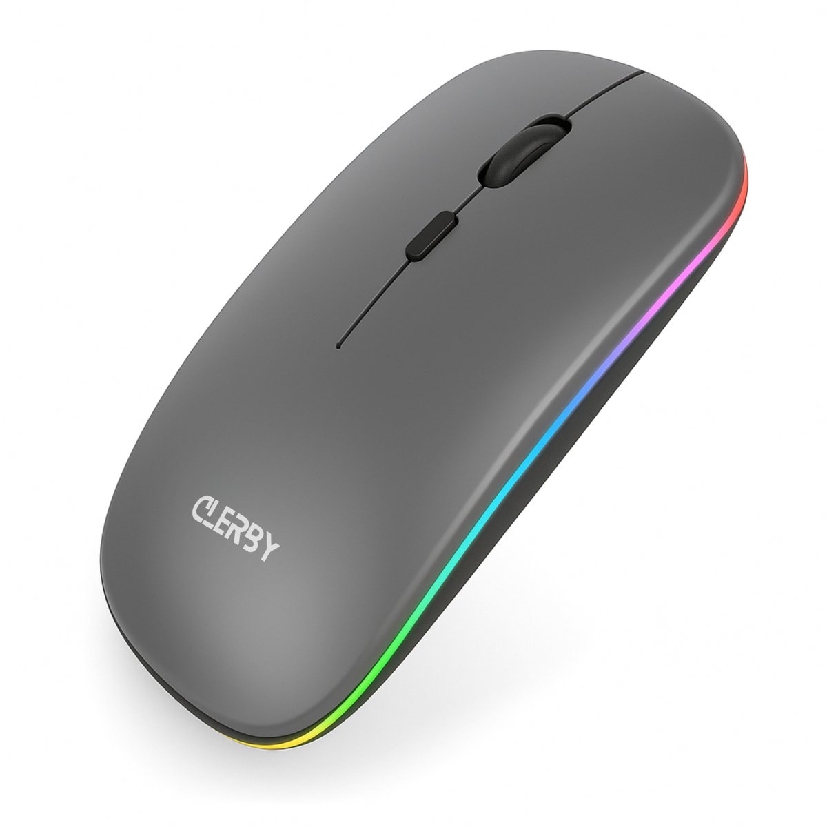 Clerby - Draadloze LED Muis - Stille klik - Bluetooth - Computermuis - Links & Rechtshandig - 7 kleuren - Grijs