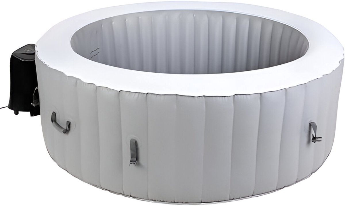 Draagbare Opblaasbare Whirlpool voor 4 Personen – Novihome Luxe Spa met 130 Luchtjets, Zelfopblazend, Automatische Watertemperatuurregeling, Grijs PVC, Inclusief Filter, Isolatiepad, Afdekking en Reparatieset – Perfect voor Thuis, Tuin of Balkon