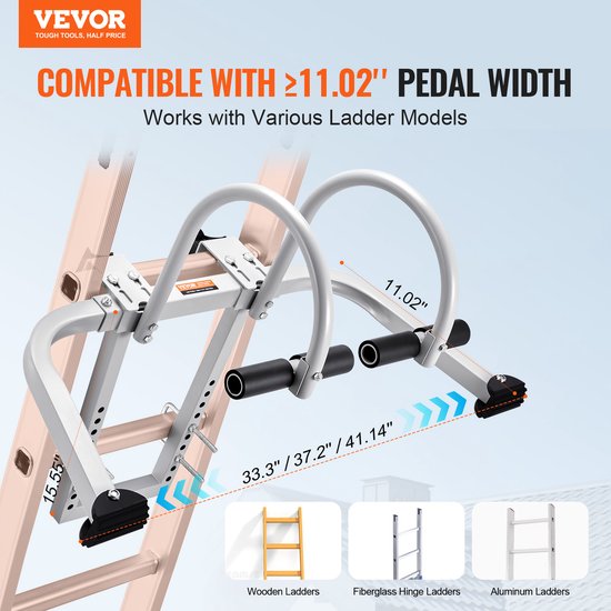 Compatibel met ≥11.02" pedaalbreedte. Geschikt voor houten, glasvezel en aluminium ladders.