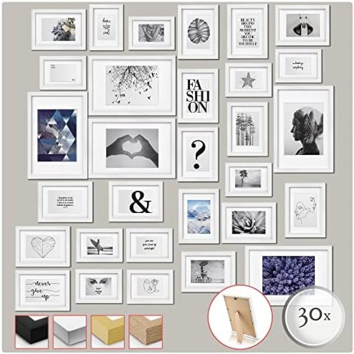 PromoHome Fotolijsten Set van 30 - Witte Wandgalerij met Passe-partout