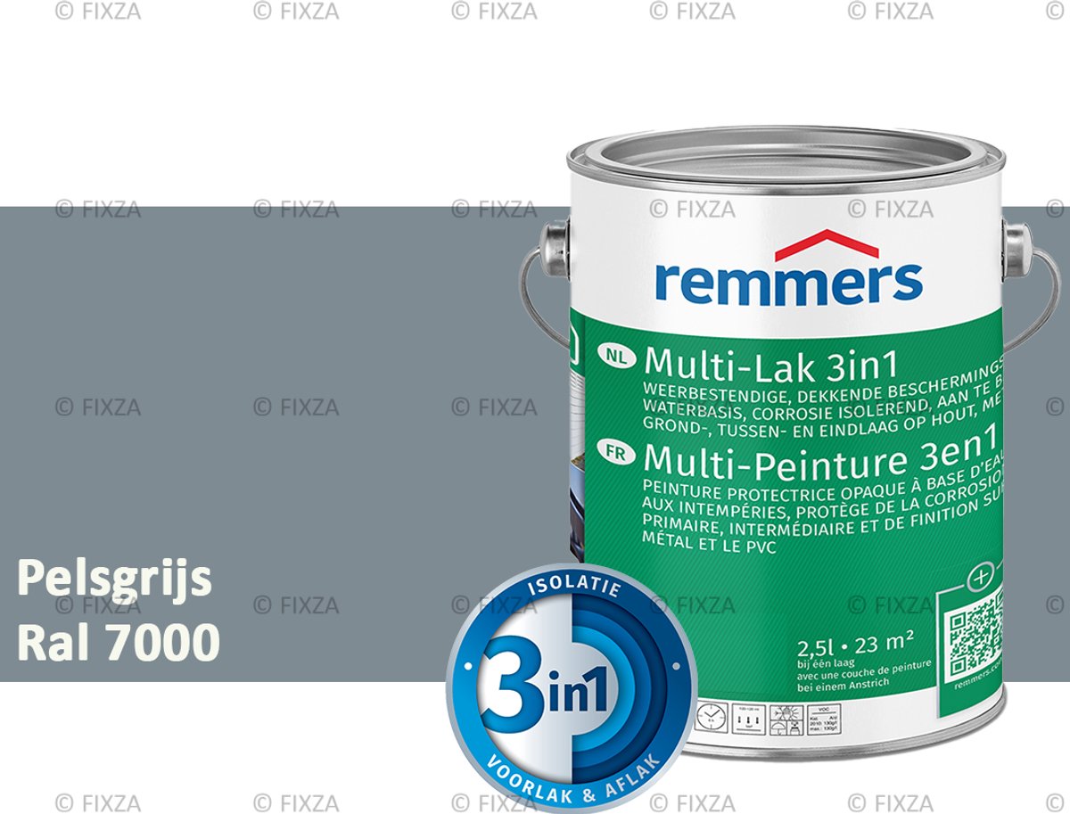 Remmers Multi-Lak 3in1 Pelsgrijs – 2,5 Liter - lakverf voor Hout, Metaal en Kunststof