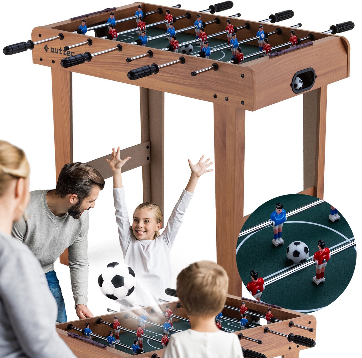 Outtec® Tafelvoetbal, Voetbaltafel, Tafelvoetbalspel, Tafelvoetbaltafel, Tafel Voetbal - 18 Spelers - Doelteller - 2 Ballen - voor Kinderen en Volwassenen - 70 x 37 x 62 cm