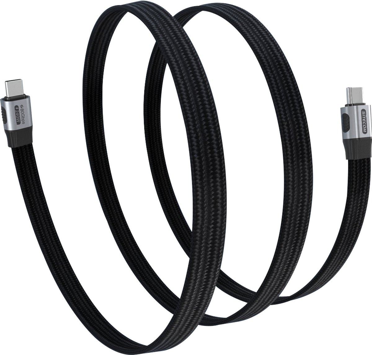 Sitecom - Cable - USB-C - 80Gbps - Thunderbolt 3/4/5 Compatible - 100cm - Flat Cable - 240W - Zwart