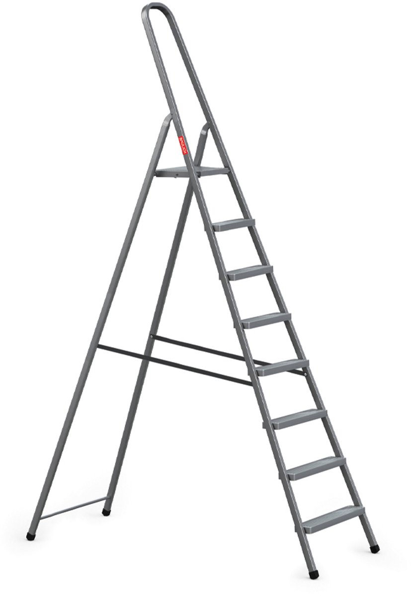 Baulich Opvouwbare huishoudtrap - Stalen vouwladder met 8 antislip treden en platform, draagvermogen 125 kg, werkhoogte 368 cm, stabiel met geprofileerde voeten