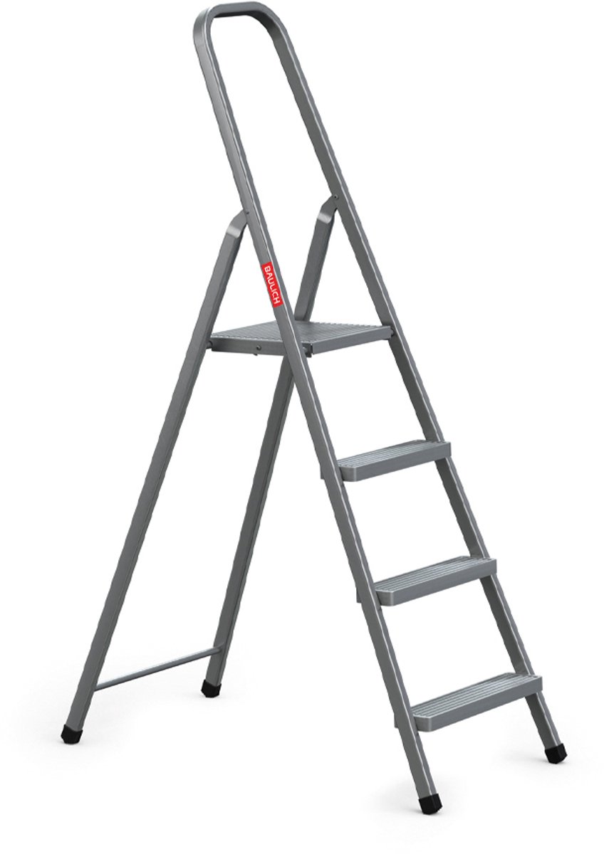 Baulich Opvouwbare huishoudtrap - Stalen vouwladder met 4 antislip treden en platform, draagvermogen 125 kg, werkhoogte 275 cm, stabiel met geprofileerde voeten