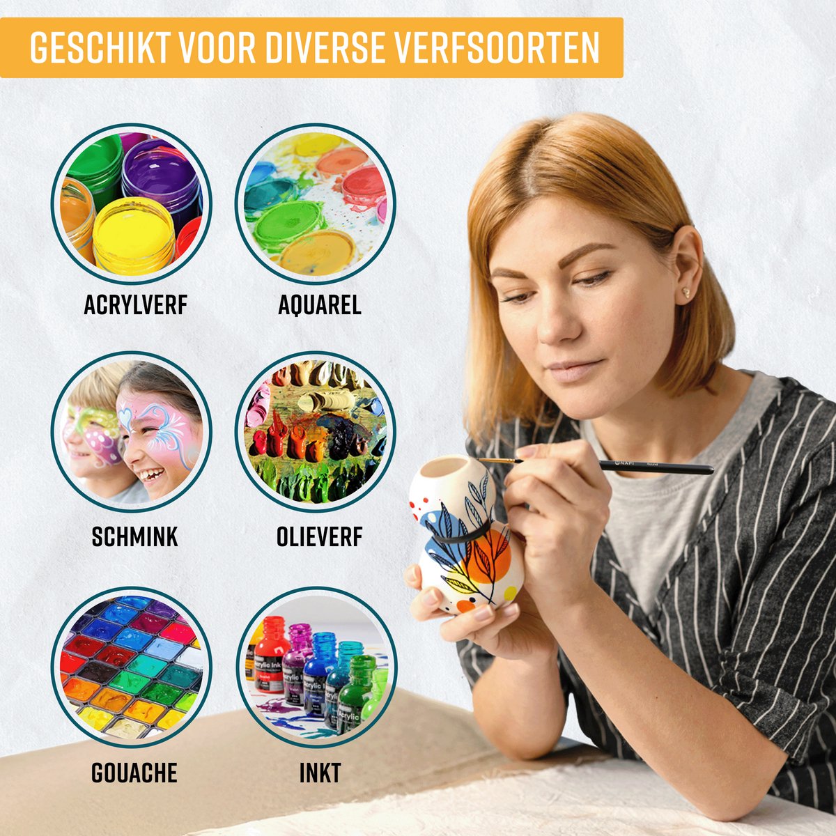 Napi Penselen Set 9 Stuks - Kwasten voor Aquarel, Olieverf, Acrylverf, Waterverf, Schmink - Geschikt voor Schilderen, Modelbouw en Gouache — afbeelding 4