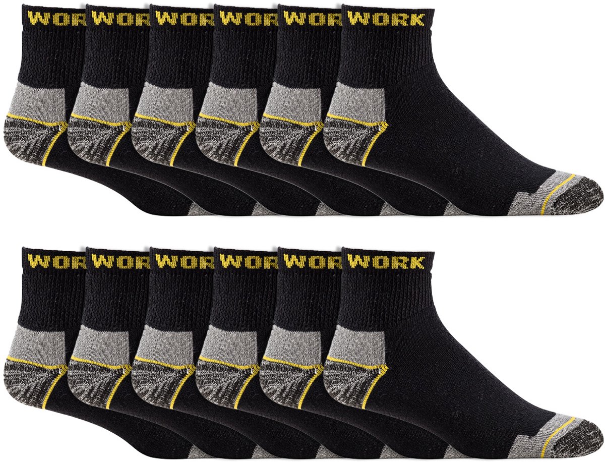 Korte Werksokken Heren – Ademend Katoen – merk Quality Wear – Bundel 12 Paar – Maat 39-50