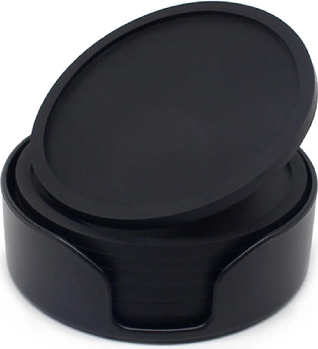 Een set van 6 ronde siliconen onderzetters, hittebestendig en antislip (zwart).