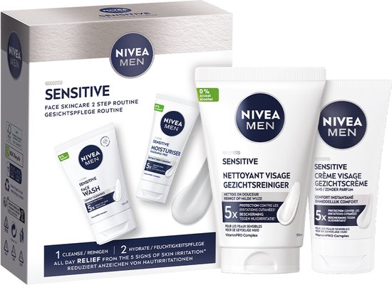 NIVEA MEN Senstive Face Skincare Geschenkset Mannen - Giftset Gezichtsverzorging Routine - Valentijn Cadeautje voor hem