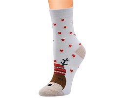 1x Kerstsokken One Size (36-41) – Unisex – Winterse Kerstsokken – Kerst Relatiegeschenk Bedrijven – Slapende Rendier