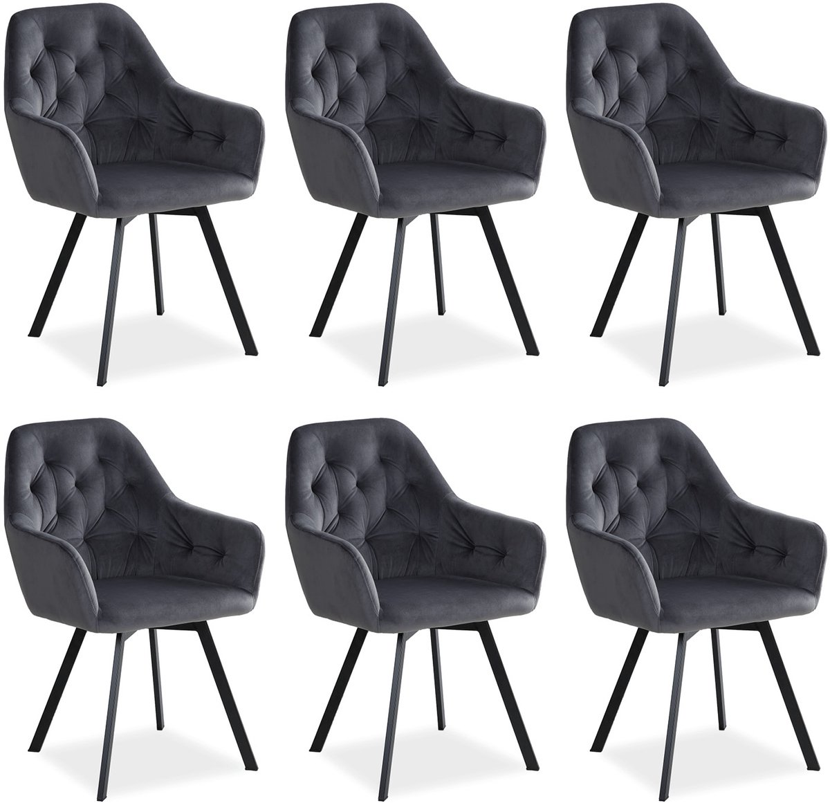 Homestyle4u Eetkamerstoelen van Fluweel - 6 Stoelen - met armleuningen - draaibaar - Grijs