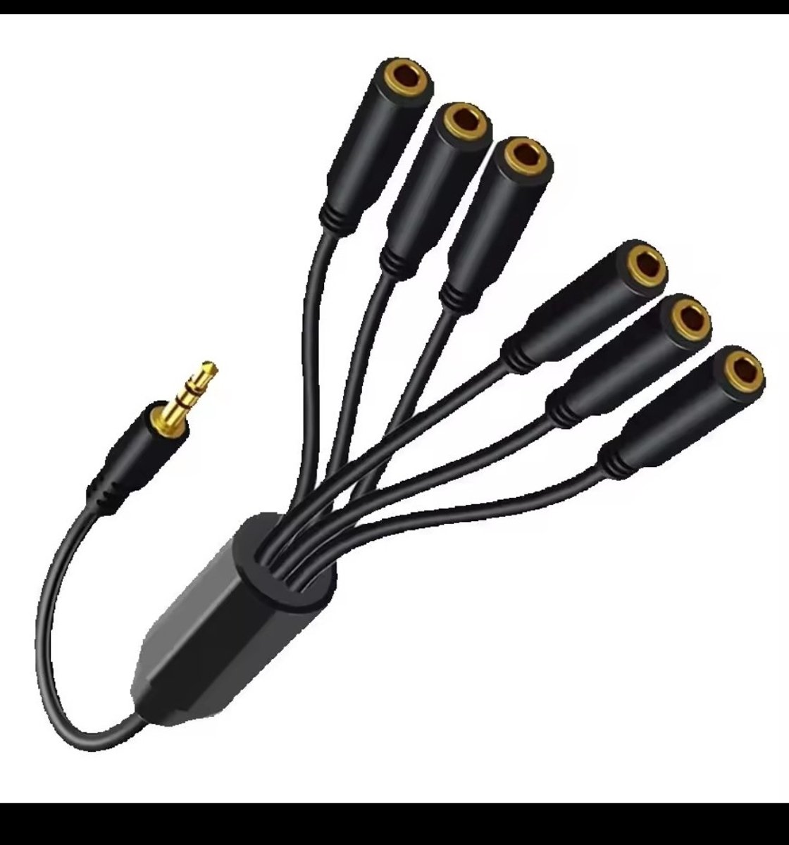 VIKEFON 3,5 mm stereo audio splitter – 1 naar 6 – 50 cm – vergulde connector – zwart