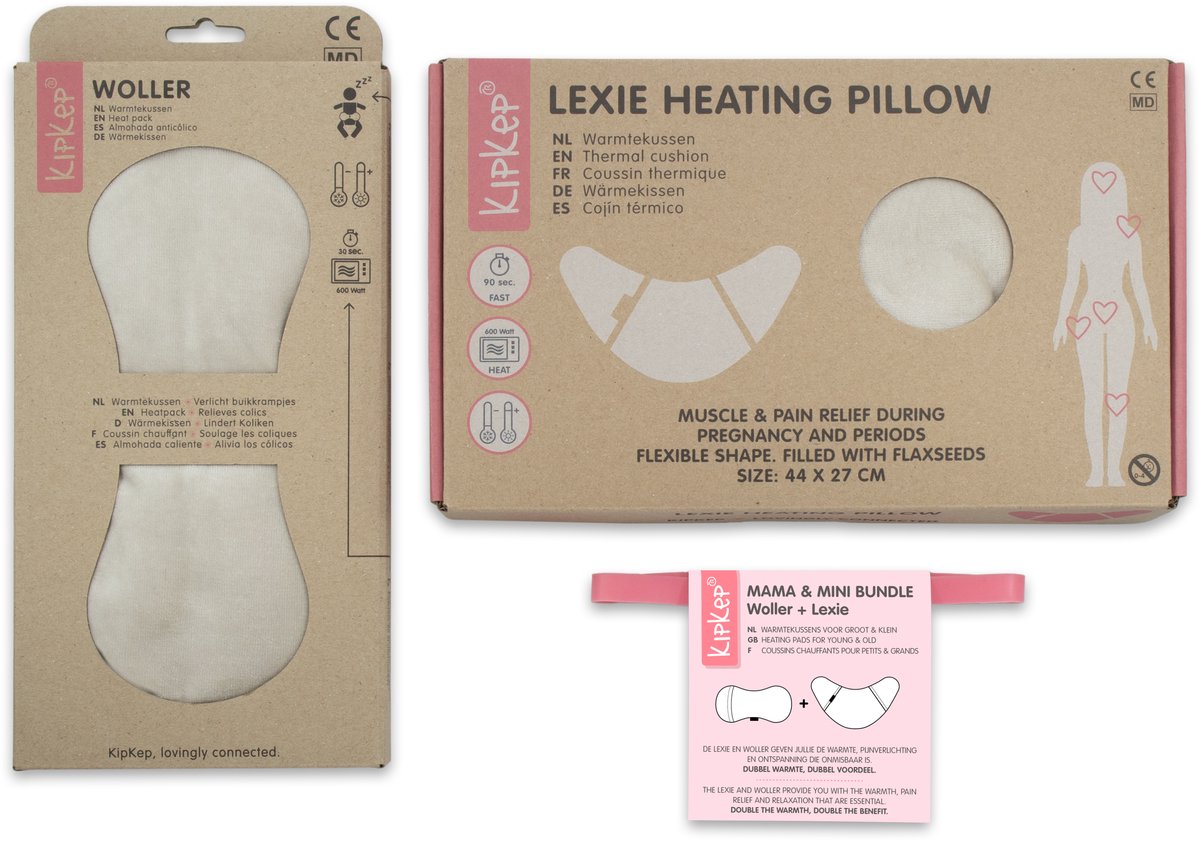 KipKep Mama & Mini Bundle – Lexie & Woller Warmtekussens - Set voor Moeder en Baby – Cookie, Beige