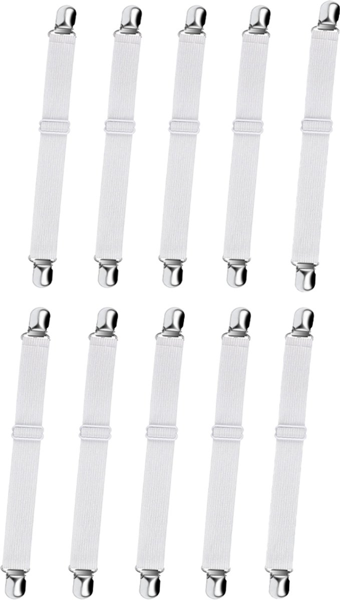 OUYLAF Lakenspanners - Bedbretels - Dekbedclips - Dekbed klemmen - dekbed laken aanspanner clips - Overtrekspanners - Stevige klemmen - Verstelbaar - 10 stuks - wit