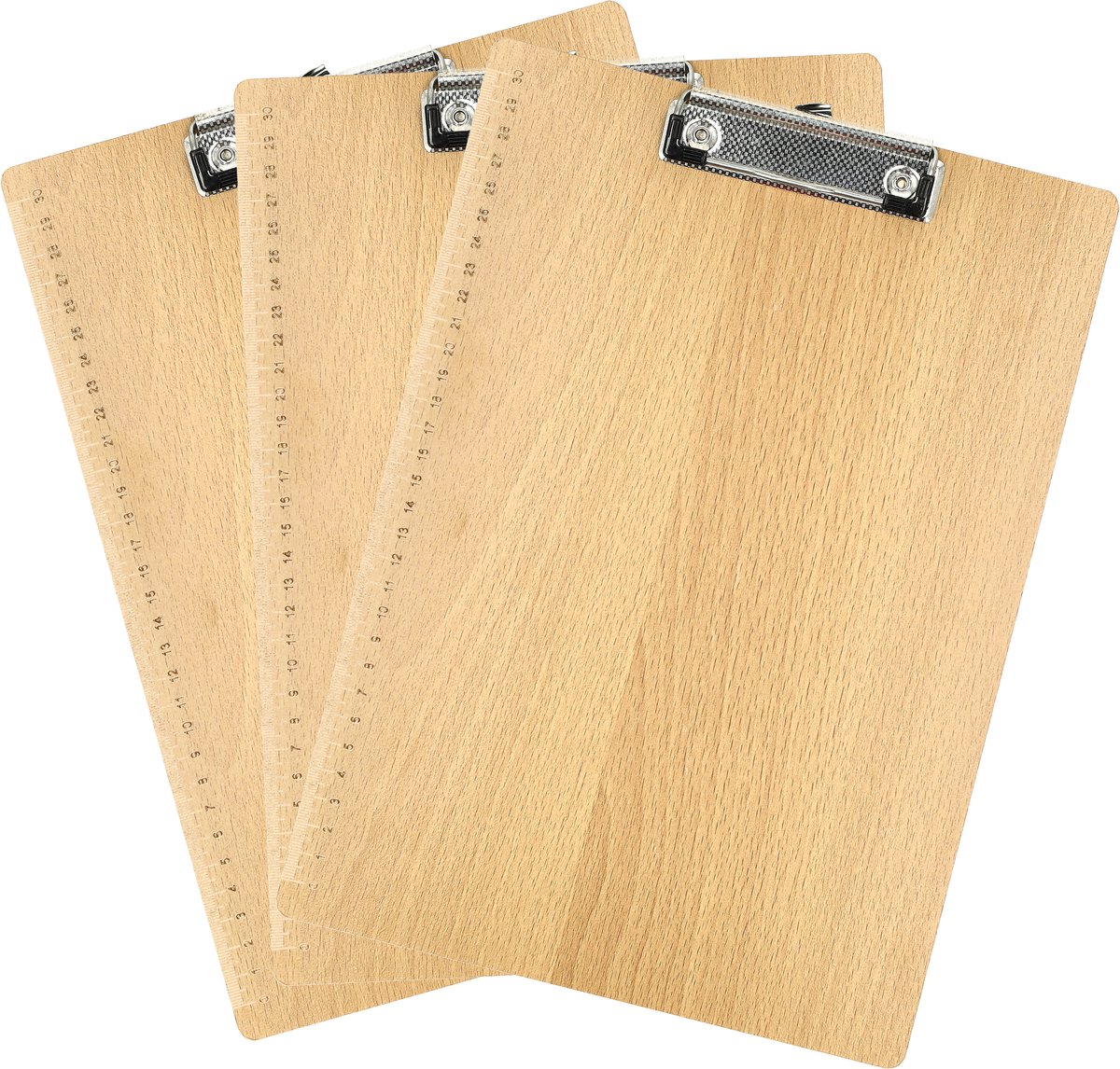 Klembord A4 – Set van 3 Houten Klemborden – Met Sterke Klem en Liniaal – Harde Houtlook Schrijfplaat voor School, Kantoor, Horeca en Thuis