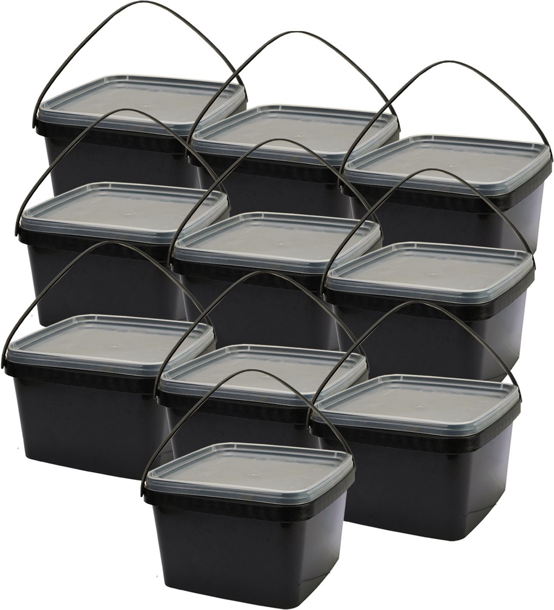 Eurocatch Emmer - Zwart met transparante deksel - Hersluitbaar - 10x - 2,5L
