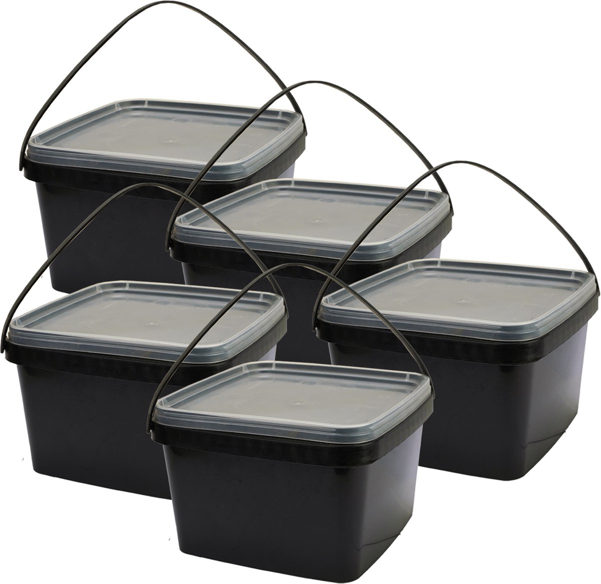 Eurocatch Emmer - Zwart met transparante deksel - Hersluitbaar - 5x - 2,5L