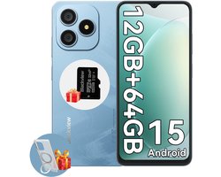 Blackview WAVE 9C Smartphone - 4G Dual SIM - 12 RAM 64GB ROM - Octa Core - 6.56 inch - Android 15 - 32GB TF kaart - Ringhouder Telefoonhoesje - Blauw