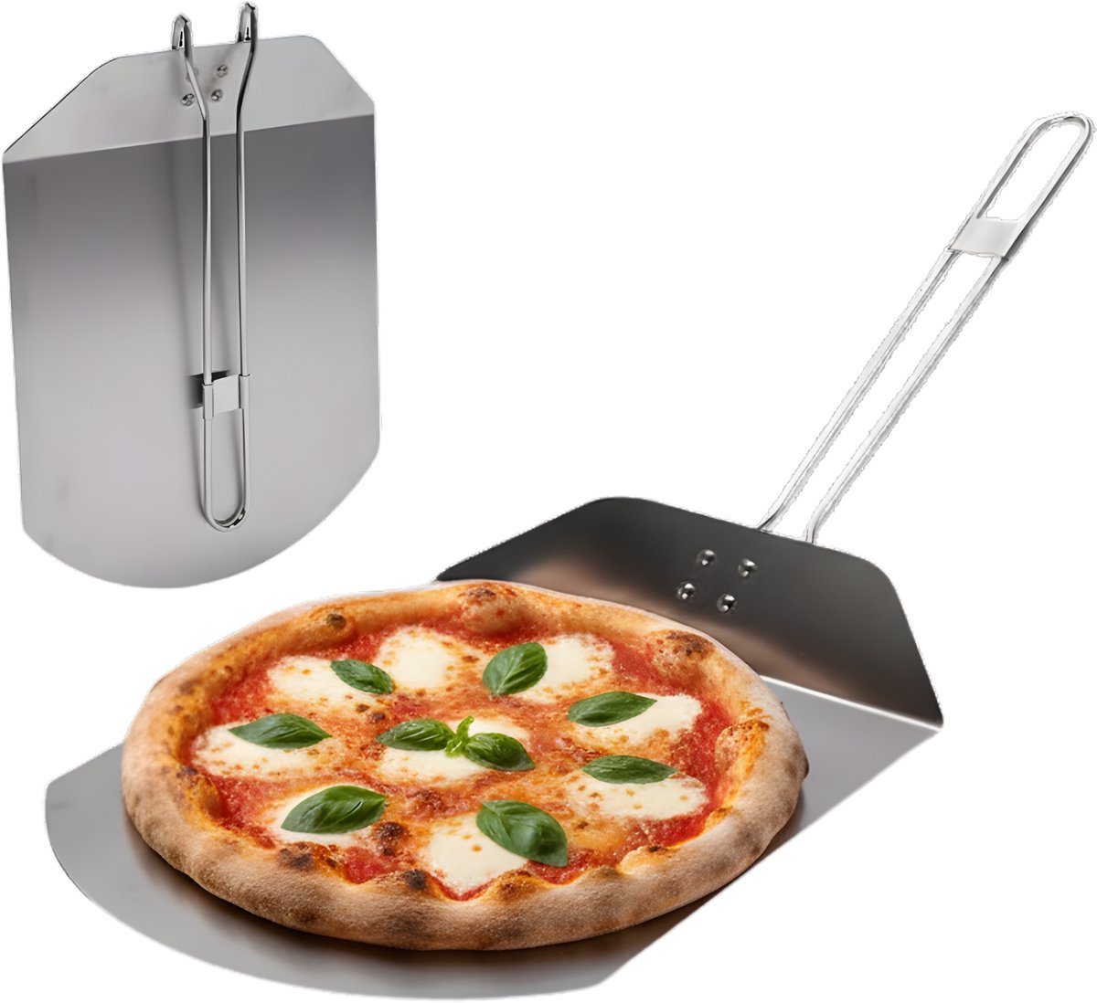 Lomera Roestvrijstalen Pizzaschep - Inklapbaar Handvat - Grote Pizzaschep - Makkelijk Schoon Te Maken - Serveren Van Pizza - Warme Pizza Verplaatsen - Ruimtebesparend Ontwerp - Pizza Schep