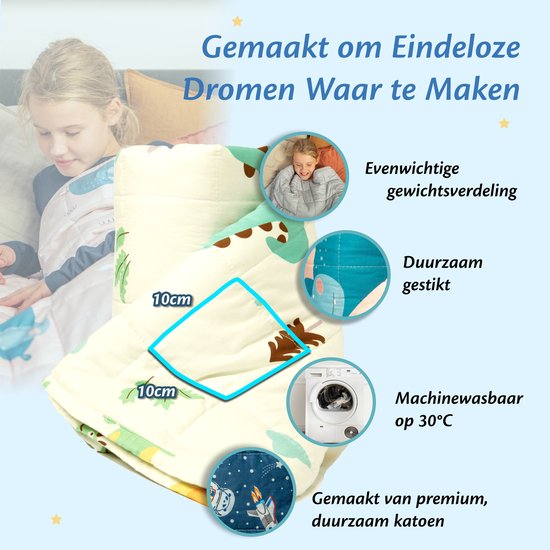 Ella Verzwaringsdeken Kind 2,4kg - OEKO-TEX Katoen Zwaartedeken 90 x 120cm - Weighted Blanket - Verzwaarde Deken Dino