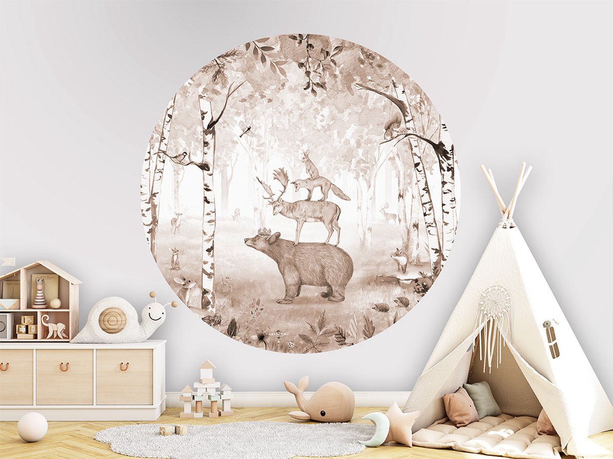 Muursticker Bear King brown Kikki Belle-kinderkamer-eyecatcher-beer-bosdieren-wanddecoratie-kinderkameraccessoires-100cm