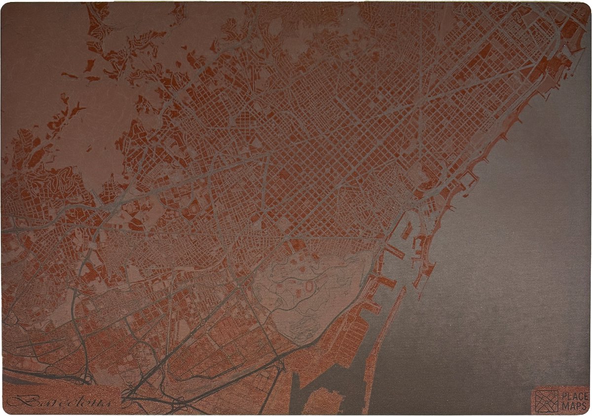 Place Maps Gegraveerde Kunstlederen Placemat Barcelona Kastanjebruin 1 stuk