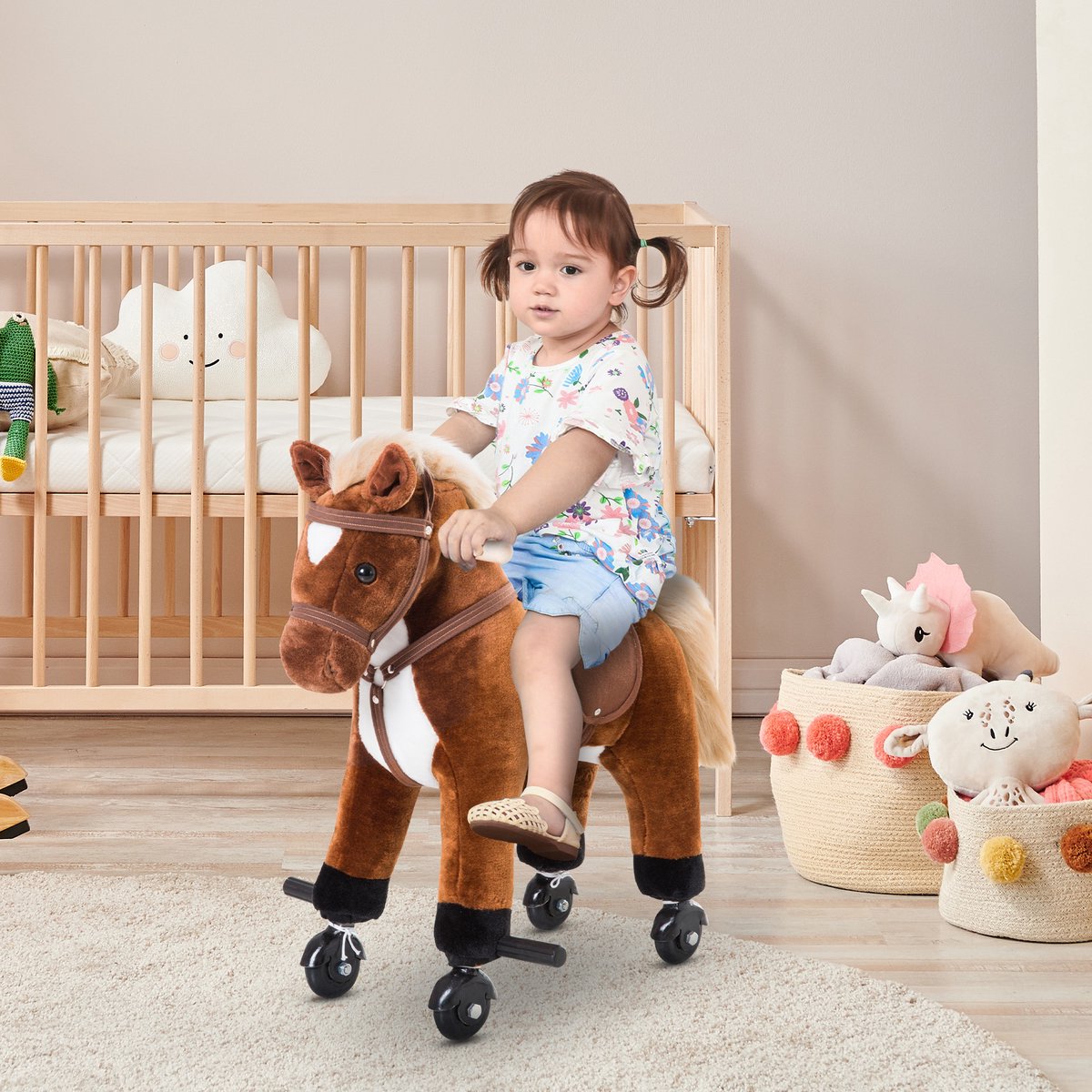 HOMCOM-Kinderschommelpaard-Polyester-55x23x60cm-Bruin