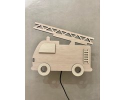 Houten wandlamp kinderkamer - Brandweerauto - Brandweer - Brandweerauto - Kinderkamer - Babykamer - Slaapkamer - Nachtlampje kinderkamer - Cadeau - wandlicht - leeslampje - kinderlampje - speelkamer - verlichting