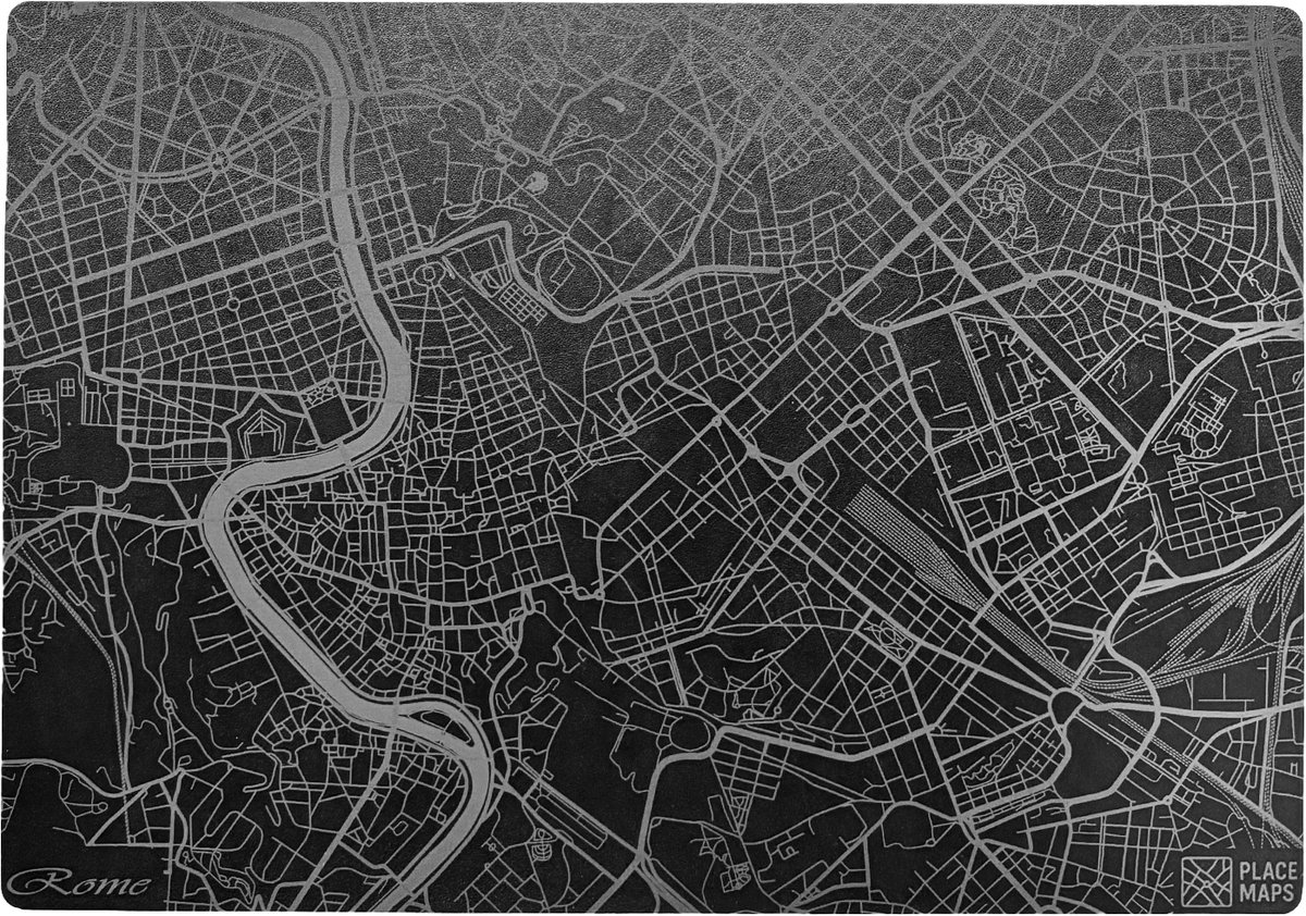 Place Maps Gegraveerde Kunstlederen Placemat Rome Zwart 1 stuk