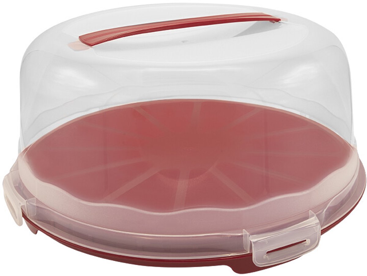 Taartdoos met Deksel – Ø 30 cm x 13 cm – Taartcontainer met Handvat – rood – Kunststof Taartbewaarbox voor Taarten en Gebak