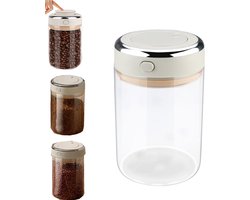 Glazen Opslag Pot - Koffiebus - Koffiebonen bewaarpot - Vacuüm verzegeld glas - Melkpoeder blik - Luchtdicht blik - Koffiebonencontainer - Afgesloten vacuümdeksel - Met uitlaatklep - Voor koffiebonen, granen, thee, meel, noten (1.1L - Transparant)