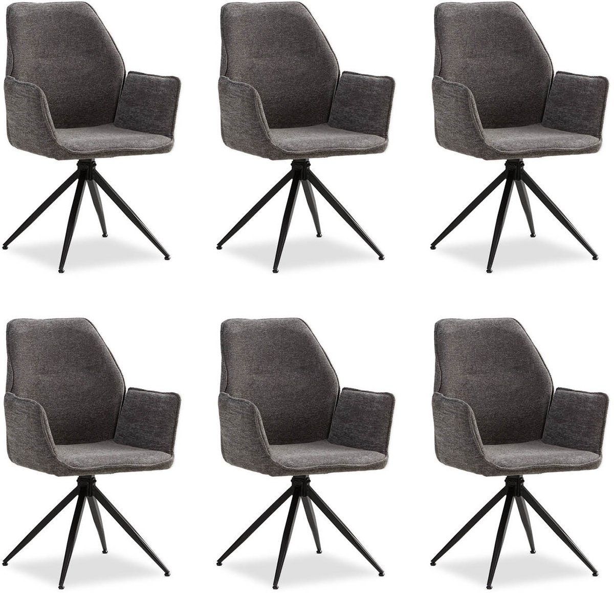 Homestyle4u Eetkamerstoelen - Set van 6 - Draaibaar - met armleuningen - Grijs - Chenille