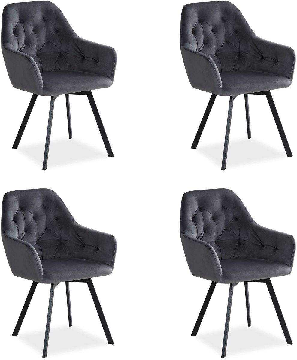 Homestyle4u Eetkamerstoelen van fluweel - 4 Stoelen - met armleuningen - draaibaar - Grijs