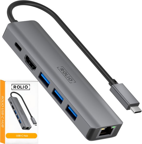 USB-C Hub 6-in-1 met HDMI 4K, Ether...