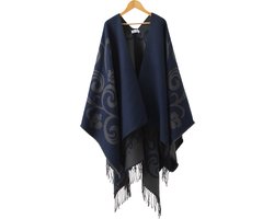 Emilie scarves - poncho - cape - omslagdoek - franjes - donkerblauw