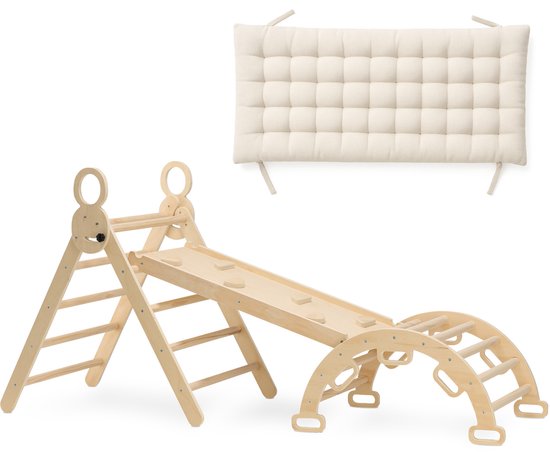 Deryan Luxe XXL Montessori Opvouwbare Driehoek met Klimboog, Helling en Klimrek/Glijbaan - Inclusief kussen 220x83x81cm