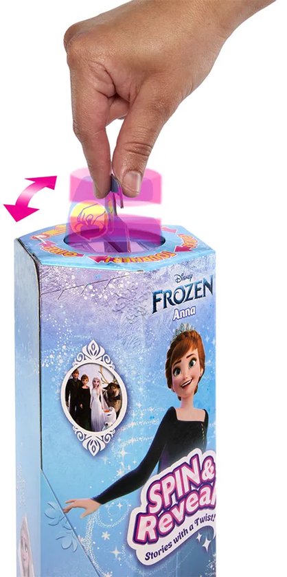 De doos van Anna pop met Spin & Reveal tekst en afbeeldingen.
