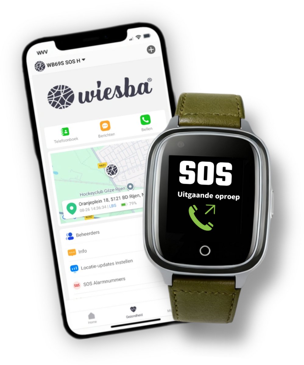Wiesba WB34S - GPS Horloge Senior - Smartwatch voor Ouderen - Persoonlijke alarmen - alarm horloge ouderen - GPS Horloge Alzheimer - Valdetectie - Personenalarmering met SOS knop Alarmknop - Groen