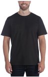 Man met zwart, korte mouwen T-shirt met ronde hals, glimlachend.