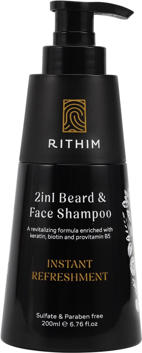 Rithim® 2in1 Baard shampoo 200ml - met Biotine, Keratine en Provitamine B5 - Parabenen & SLS-vrij - Baardverzorging - baardshampoo – gezichtsreiniger