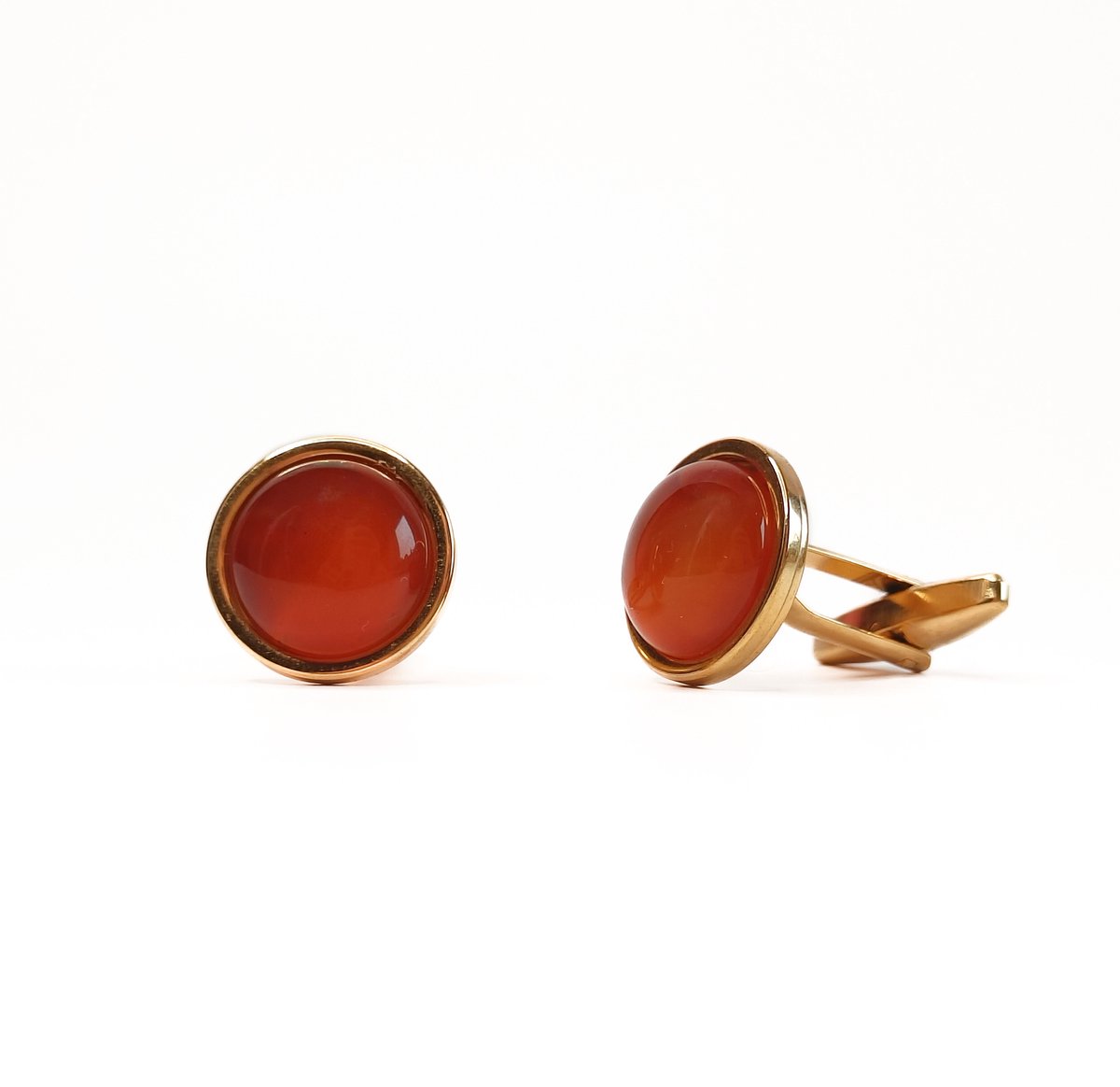 Ava & Imber | Rood Agaat Manchetknopen Goud | Rode Manchetten van 18k PVD Gecoat Stainless Steel | Stalen Manchetknopen 14mm voor Heren | Bruiloft, Bruidegom