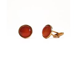 Ava & Imber | Rood Agaat Manchetknopen Goud | Rode Manchetten van 18k PVD Gecoat Stainless Steel | Stalen Manchetknopen 14mm voor Heren | Bruiloft, Bruidegom
