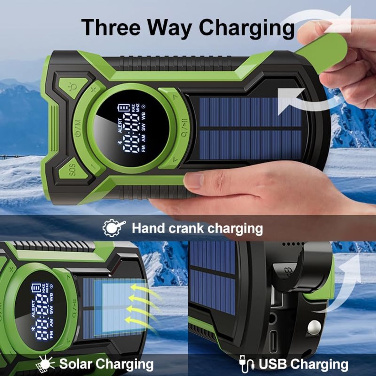 Noodradio Solar Opwindbaar - Opwindbare Noodradio - 5000mAh Powerbank Zonneenergie - Noodradio Opwindbaar En Batterij - Bluetooth 5.3 - Telefoon Oplader - LED Zaklamp - Kleine Draagbare Radio - Noodpakket - Camping - Wandelen - Buitenactiviteiten – foto 4
