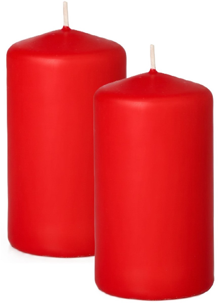 Trend Candles Cilinderkaars/stompkaars - 2x - rood - 5 x 10 cm - 23 branduren - met brandvertragende folie