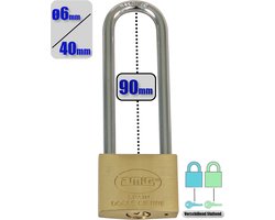 AMIG Hangslot Messing Ø6/40mm Extra Lange Beugel 90mm 2 Sleutels - Dubbel Slot Verschillend Sluitend