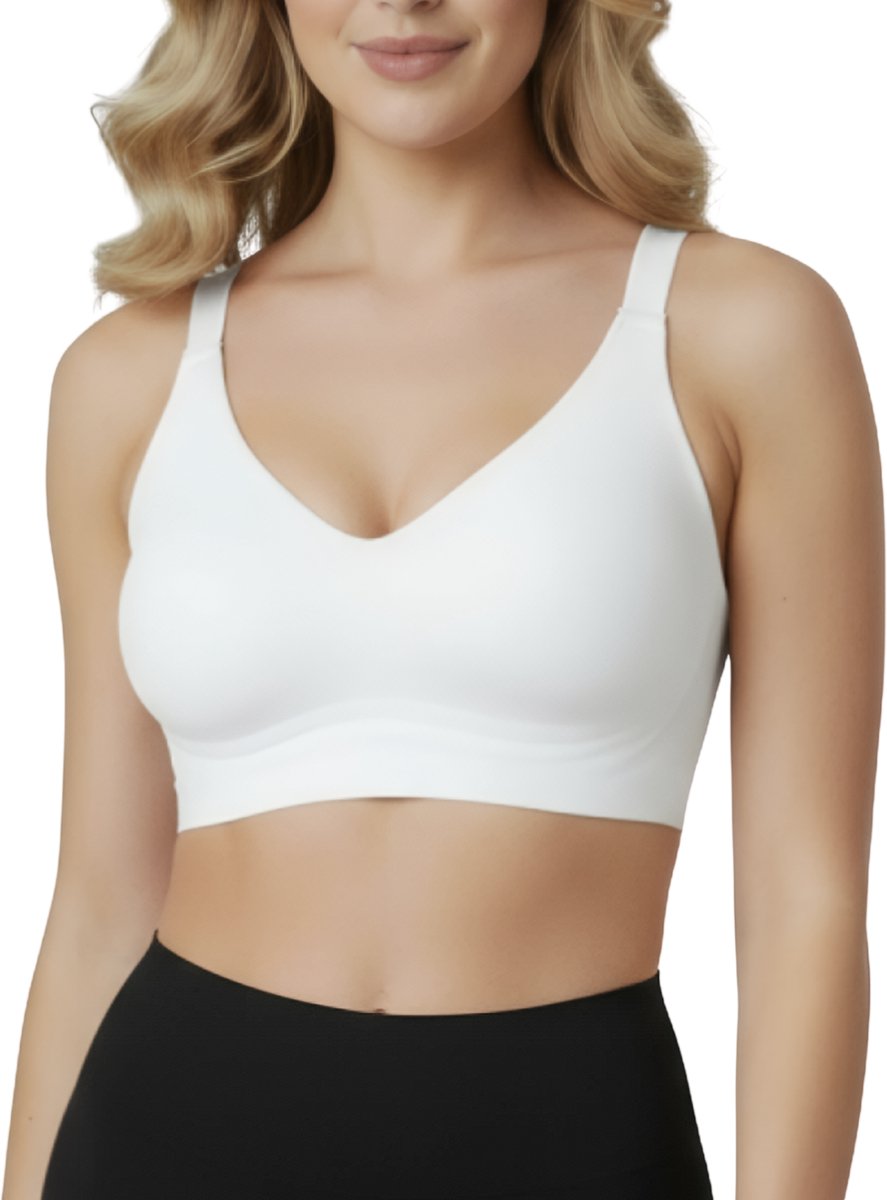 Shapetape Naadloze Push Up BH zonder Beugel - Wit - Met Uitneembare BH Vulling - Verstelbare Bandjes - Extra Comfortabele Sport BH - Zwangerschap bh - Beugelloze BH - Met Push Up - Magic Bra Wit - zonder beugel