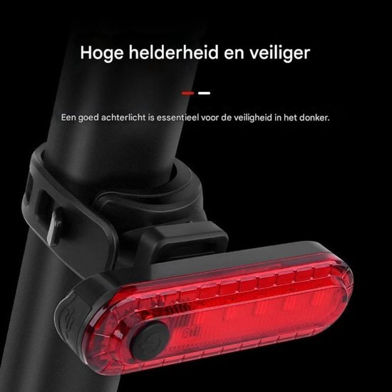 GELLDG 2 stuks fietsverlichting - Krachtig fietsachterlicht - Achterlicht voor de fiets - USB-C oplaadbaar - Krachtige LED-fietslamp - 5 standen - Waterdichte LED-lamp - Geschikt voor fietsen, wielrenners en mountainbikes — afbeelding 3